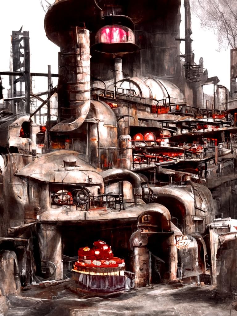 Dieselpunk Cake Factory: Ominous Industrial Interior