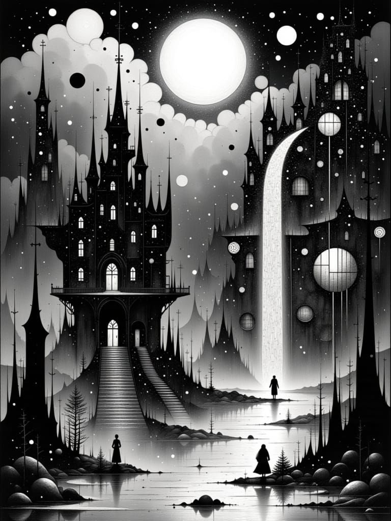 Ethereal Descent into the Abyss, in a M.C. Escher-Inspired A...