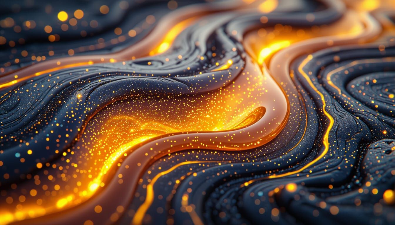 Golden Honey Lava Flow in Hyperrealistic Style