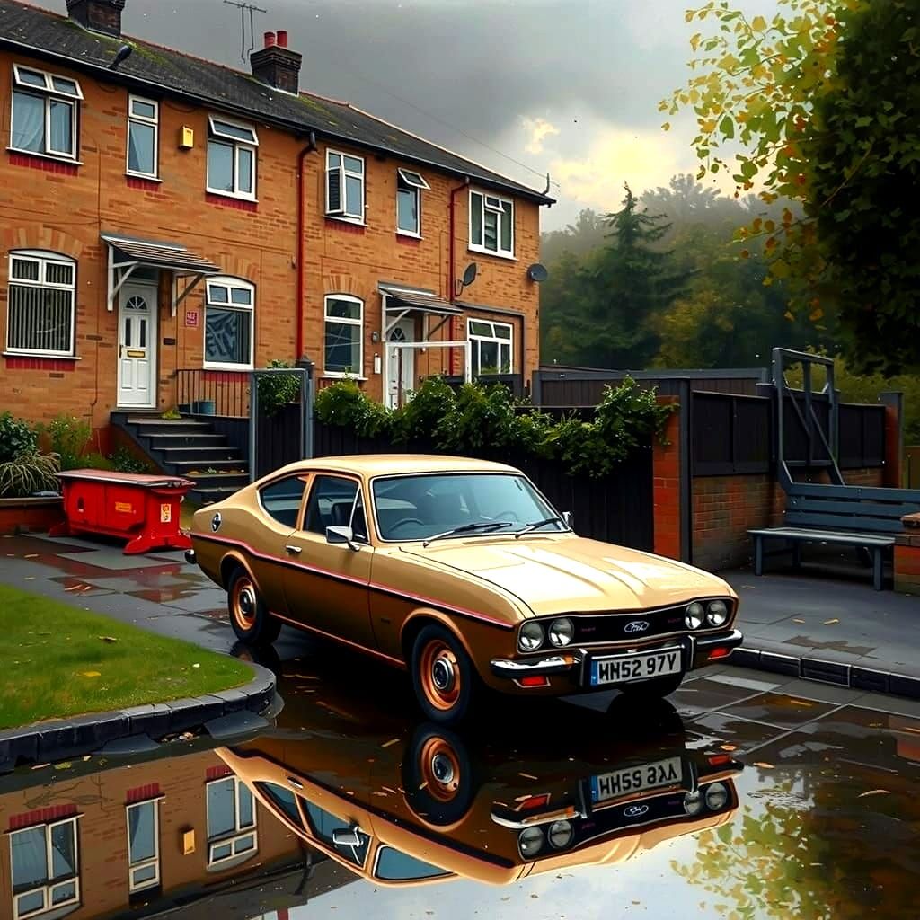 Melancholic 1973 Ford Capri in Hyperreal Style