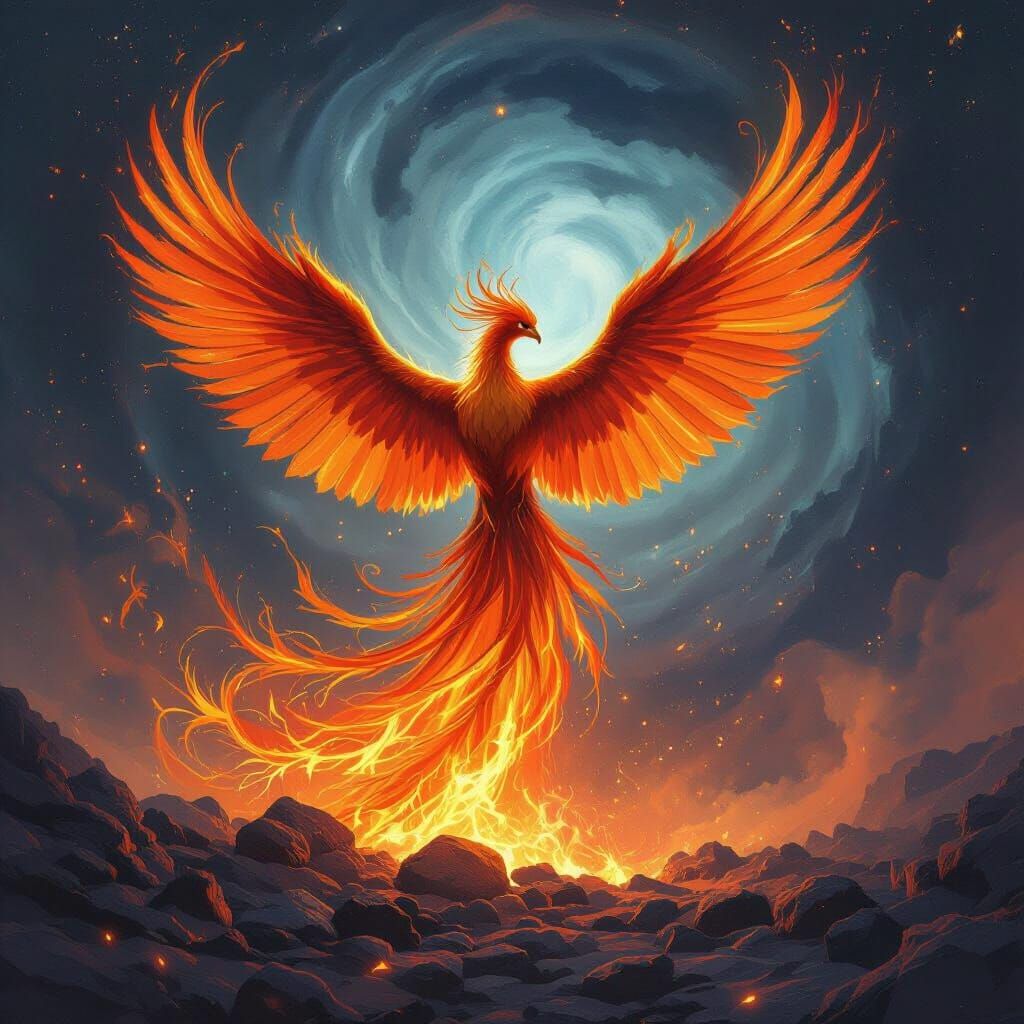 Majestic Phoenix Rising in Cosmic Firestorm