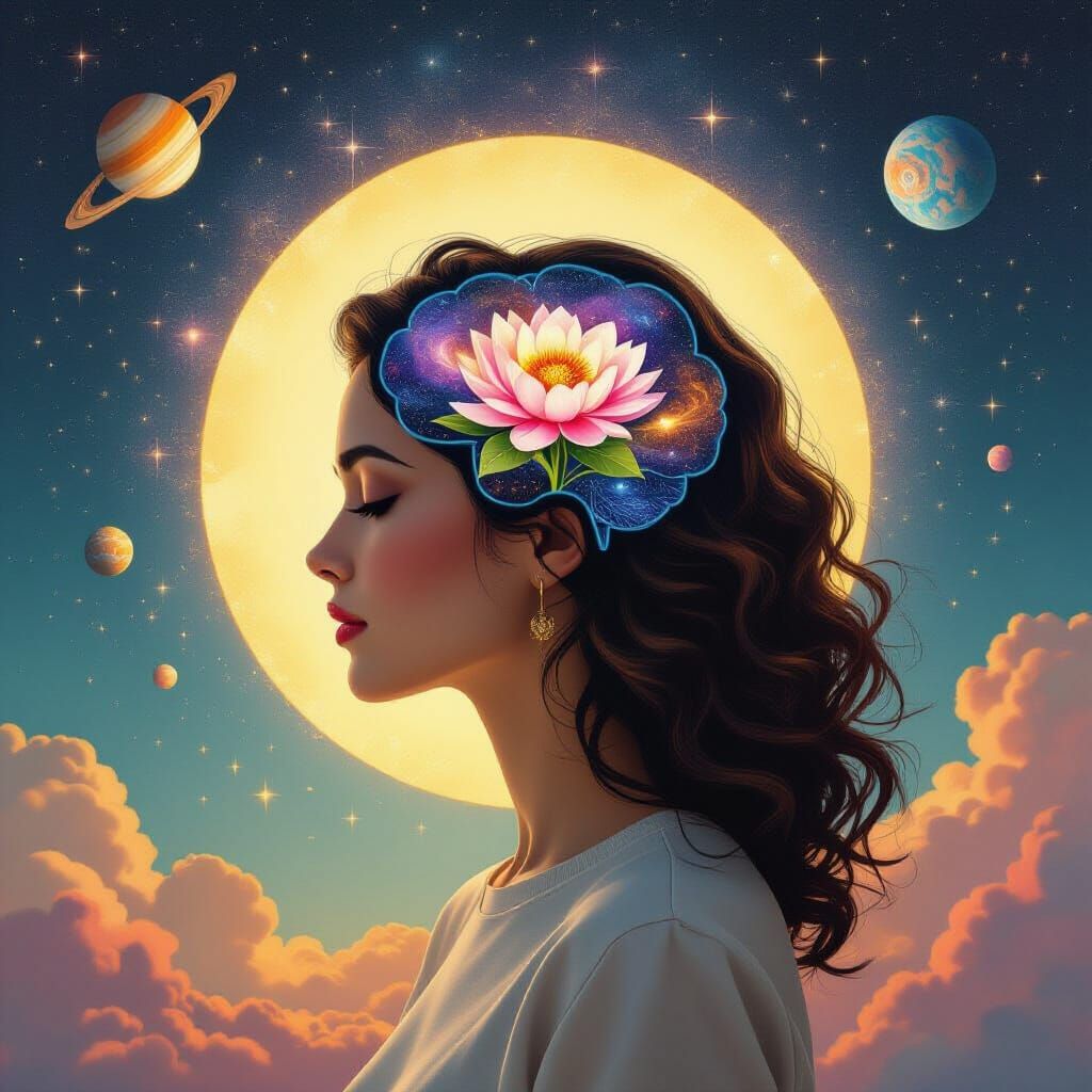 Surreal Head Profile Filled with Stars and Nebulae