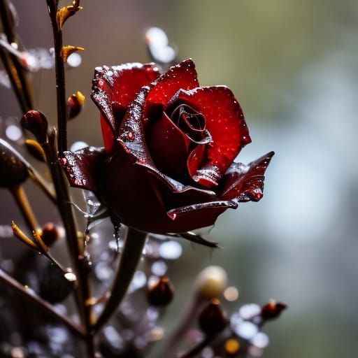 Bronze Rose in Rain: Photorealistic 8K Resolution