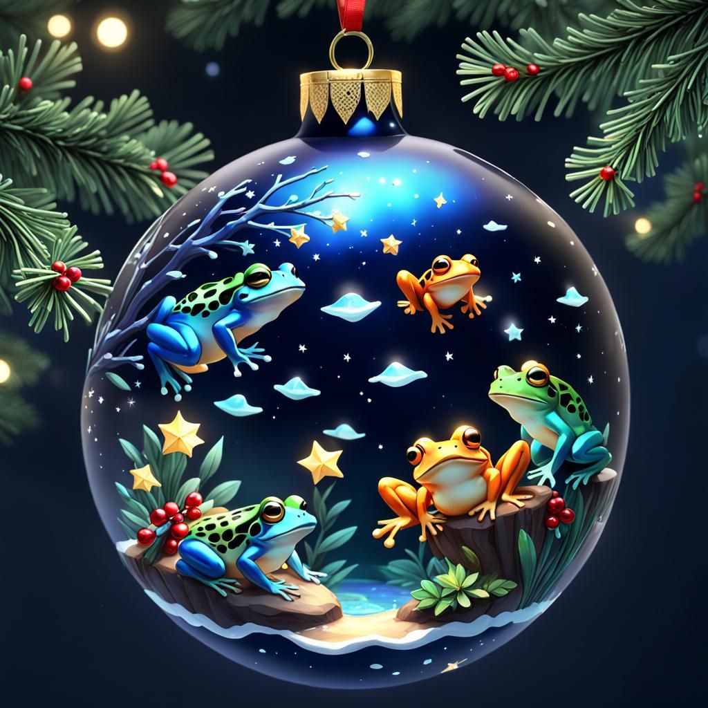 Christmas Ornament  with a perfect_composition  frogs  swimm...