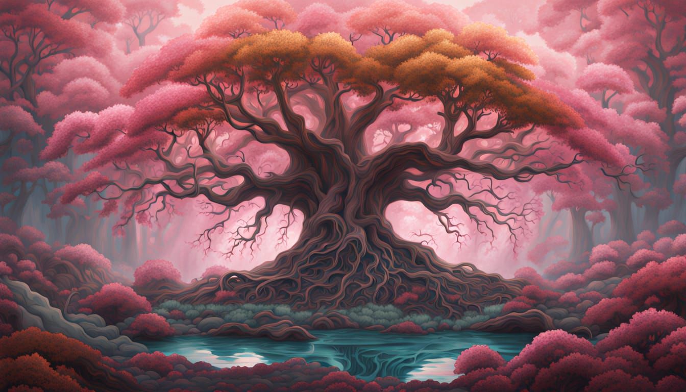 Fractal Tree in Vibrant, Hyperrealistic Style