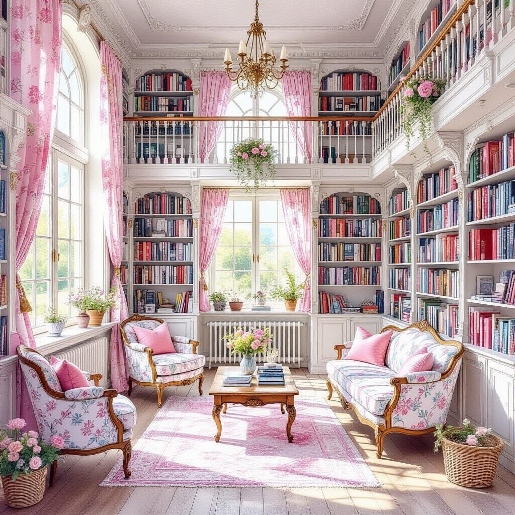 Pastel Library in Watercolor Patchwork Style