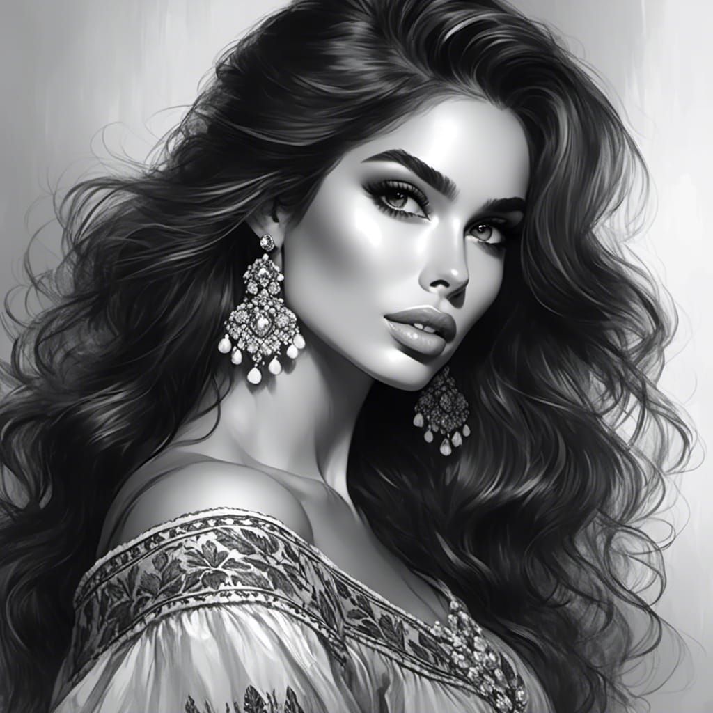 Detailed Sketch Portrait of Russian Woman