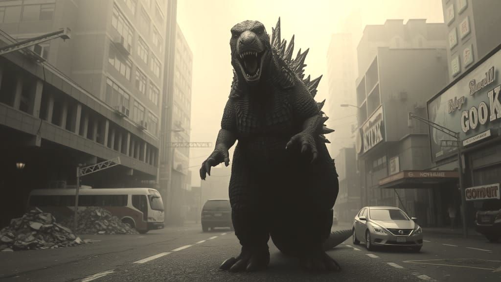 Godzilla in Grayscale: Three-Quarter View