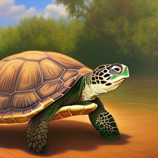 Turtle Sunbath: Oil Painting by James Gurney Style