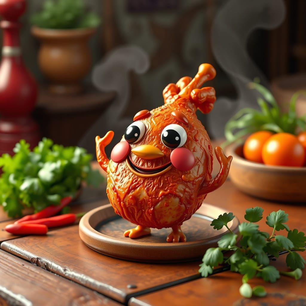 Whimsical Roasted Chicken in Vibrant 3D Emoji Art