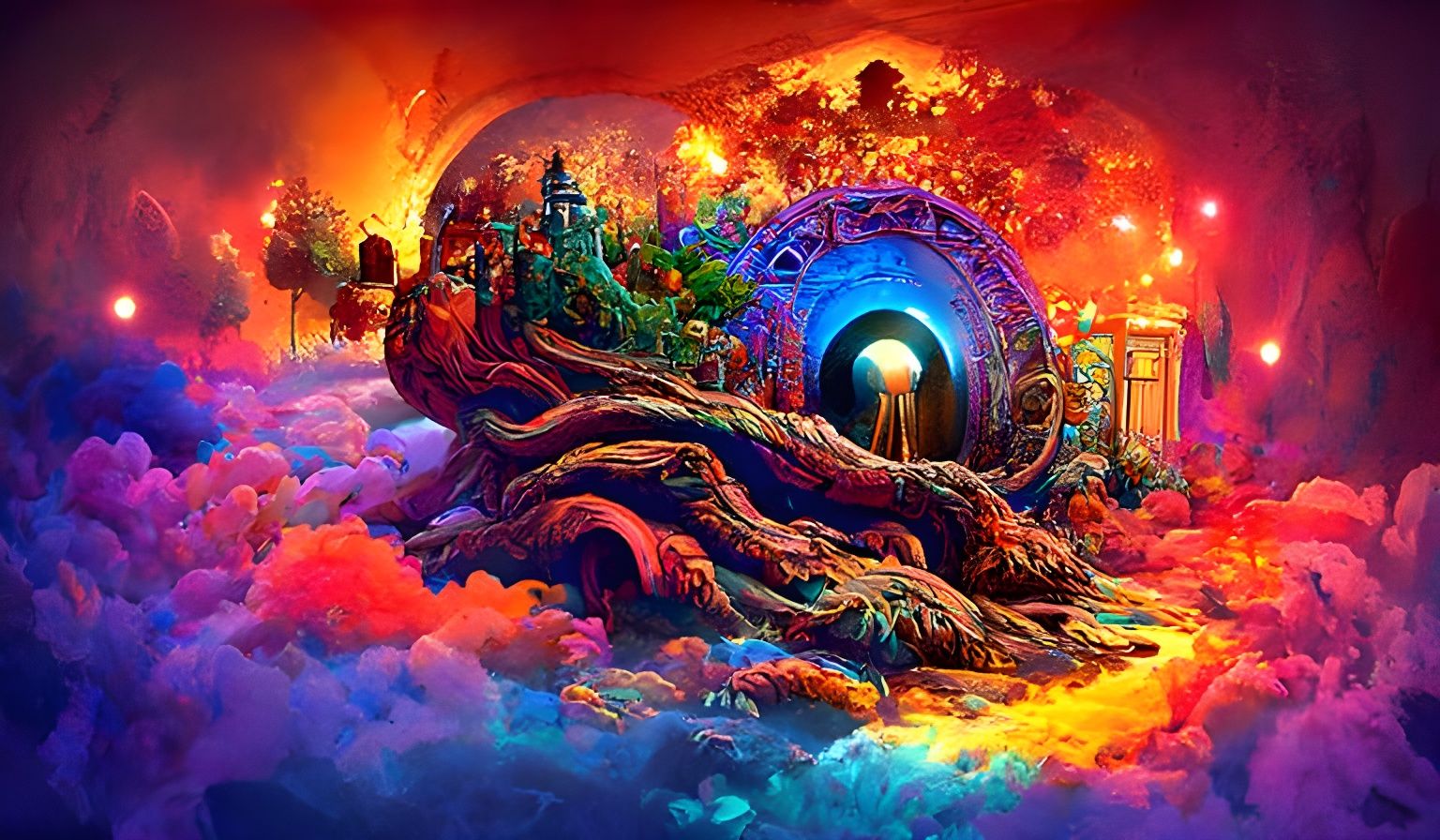 Magical Portal to Fantasy Dimension in Kinetic Pointillism