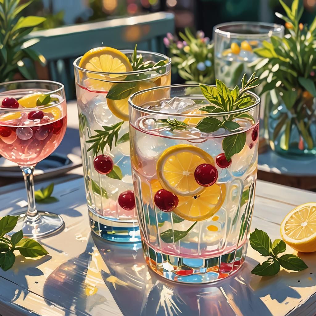 Gin and Wine Spritz in Impressionist Style