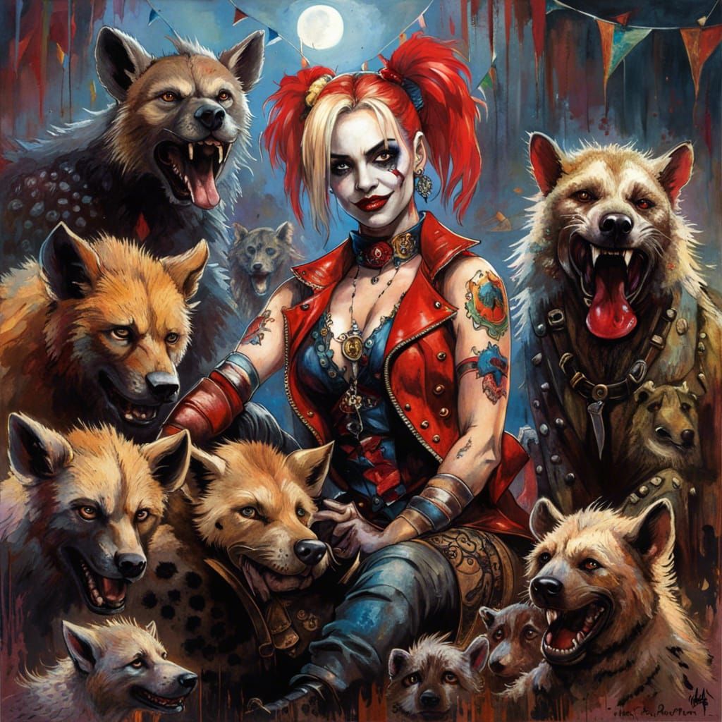 Harley Quinn and Hyenas in Dark Fantasy Circus
