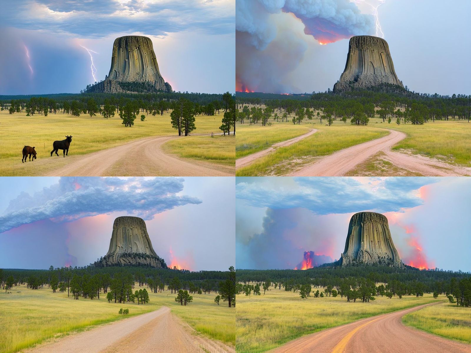 Devils Tower Wildfire Under Lightning Storm