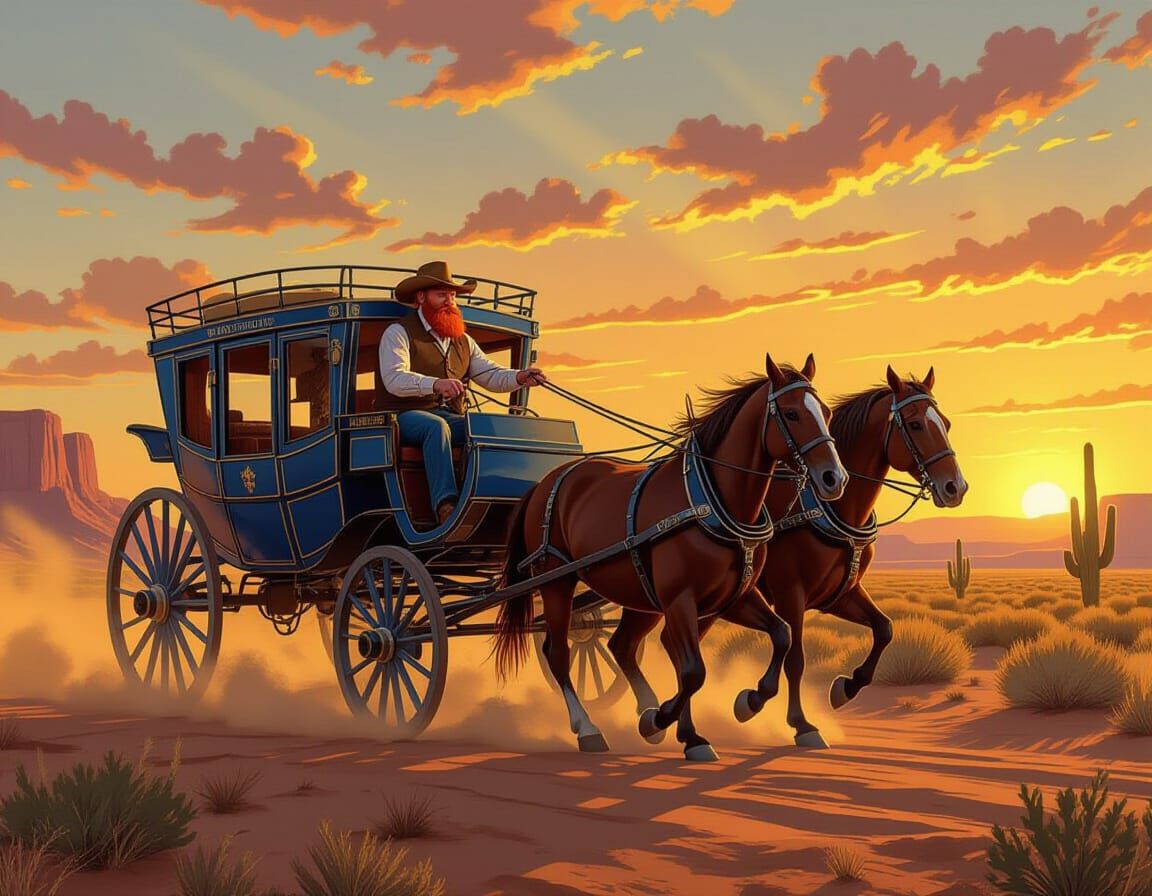 Irish Cowboy Drives Stagecoach at Sunrise