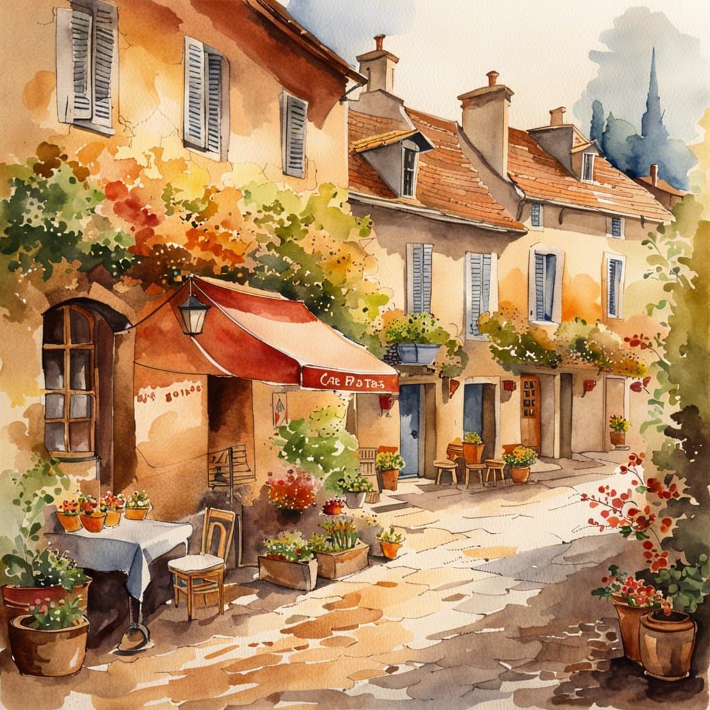 Charming French Village in Watercolor