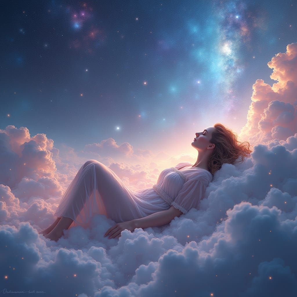 Ethereal Celestial Goddess Slumbers in Cosmic Bliss