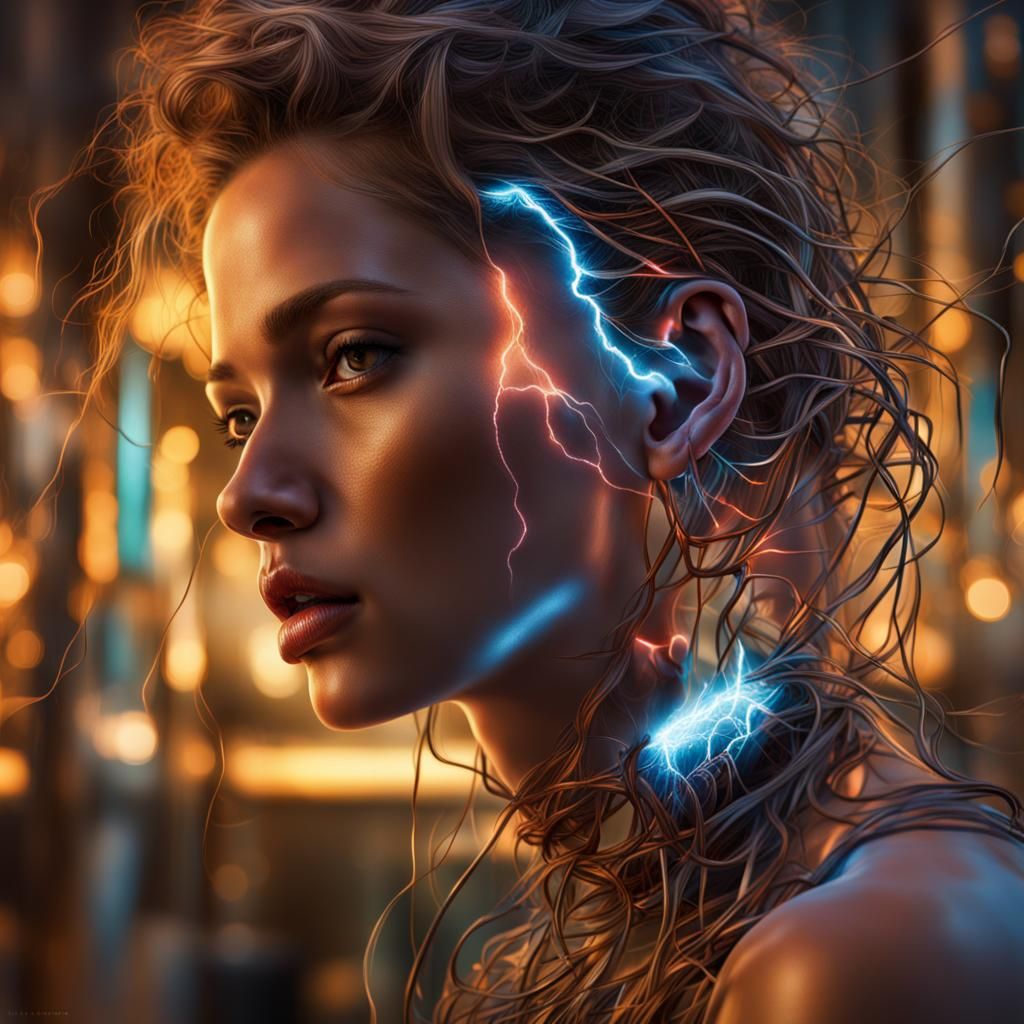 Hyperrealistic Electric Art Horse with Dramatic Lighting