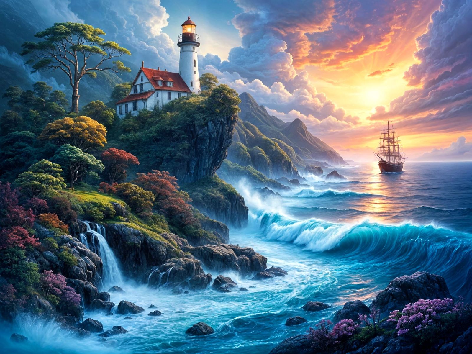 Idyllic Island Paradise with Towering Peaks and Majestic Lig...