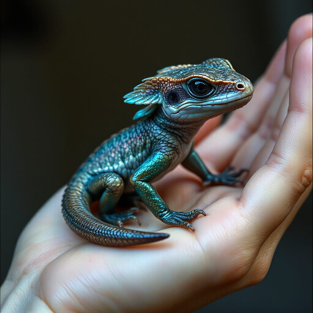 Iridescent Dragon in a Gentle Hand