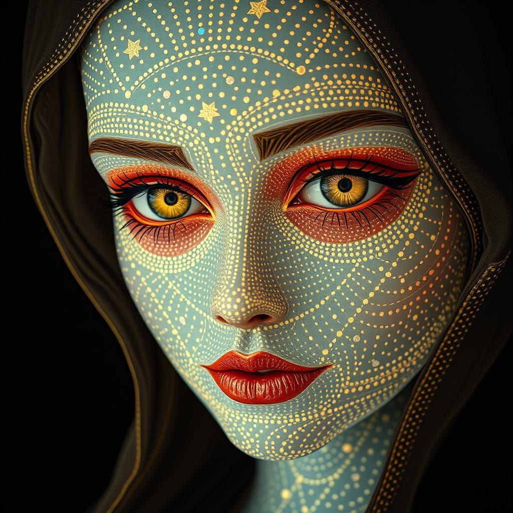 Captivating Starlight Beauty in Rotoscoped Découpage Style