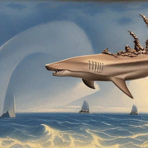 Hydra with Shark Heads Amidst Sea Tempest