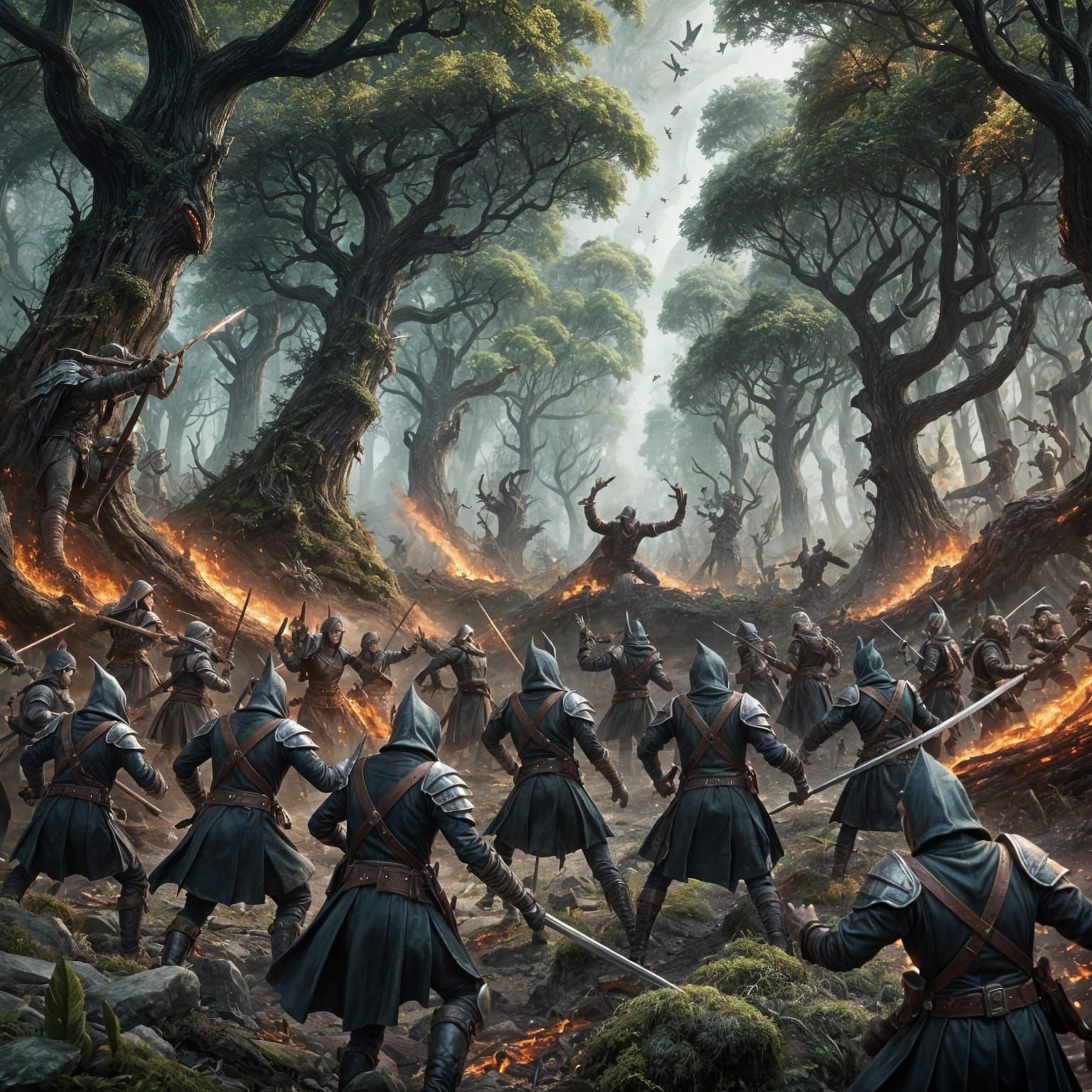 Elves and Animals in Epic Forest Battle