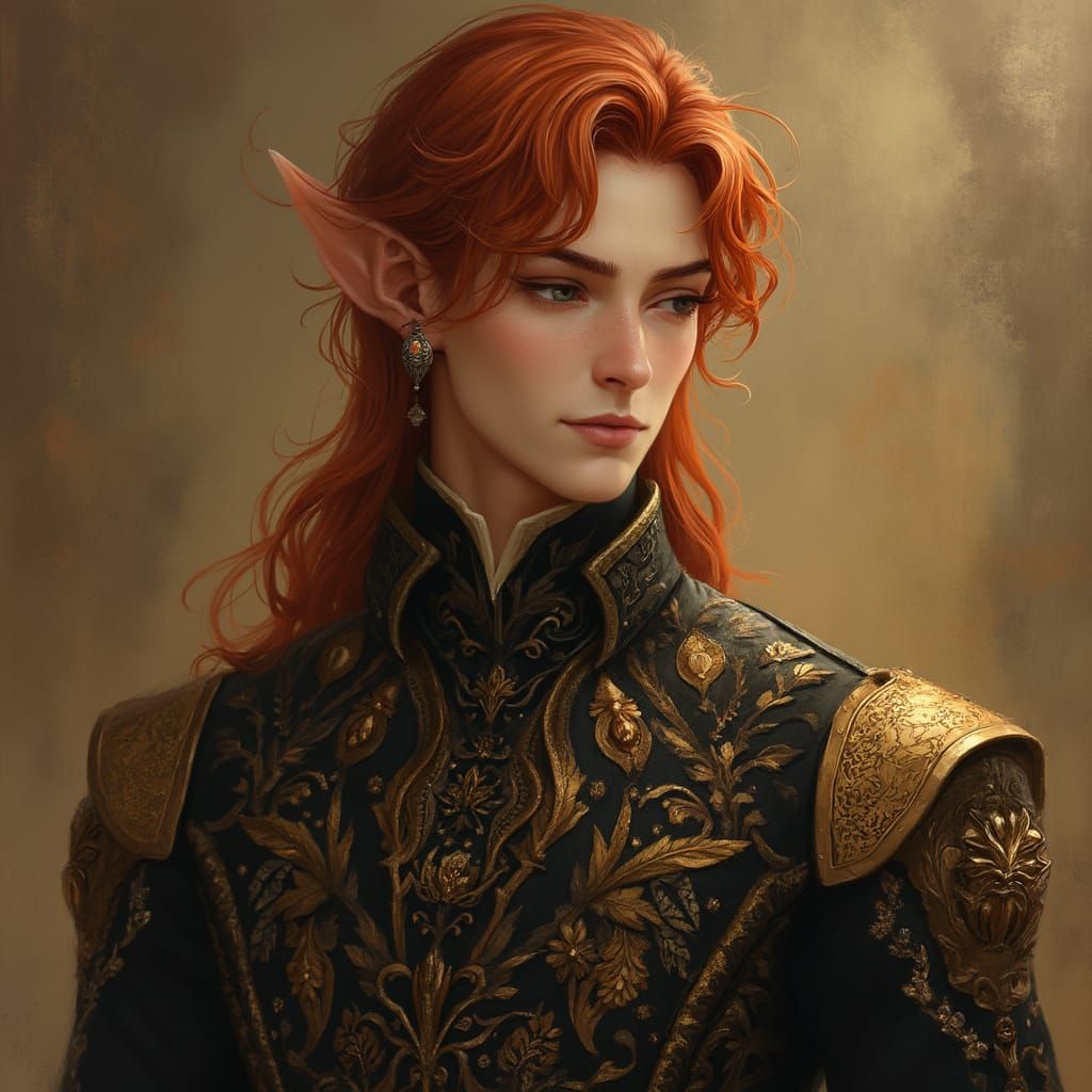 Autumn Elf Prince in Opulent Black and Gold