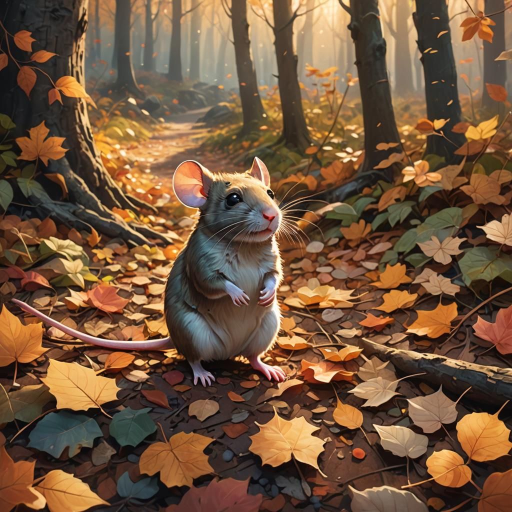 Hyperrealistic Mouse in Autumn Forest Concept Art