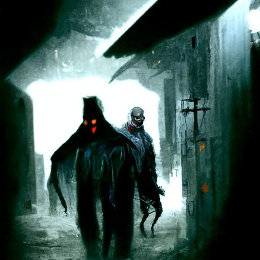 Walking through a dark alley with evil lurking