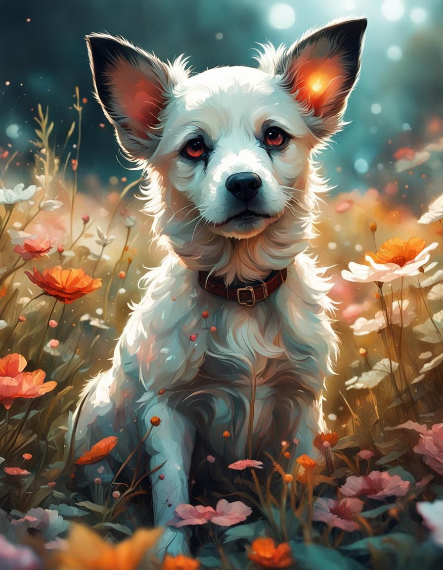 Opulent Puppy Portrait in Colorful Fantasy Art Style