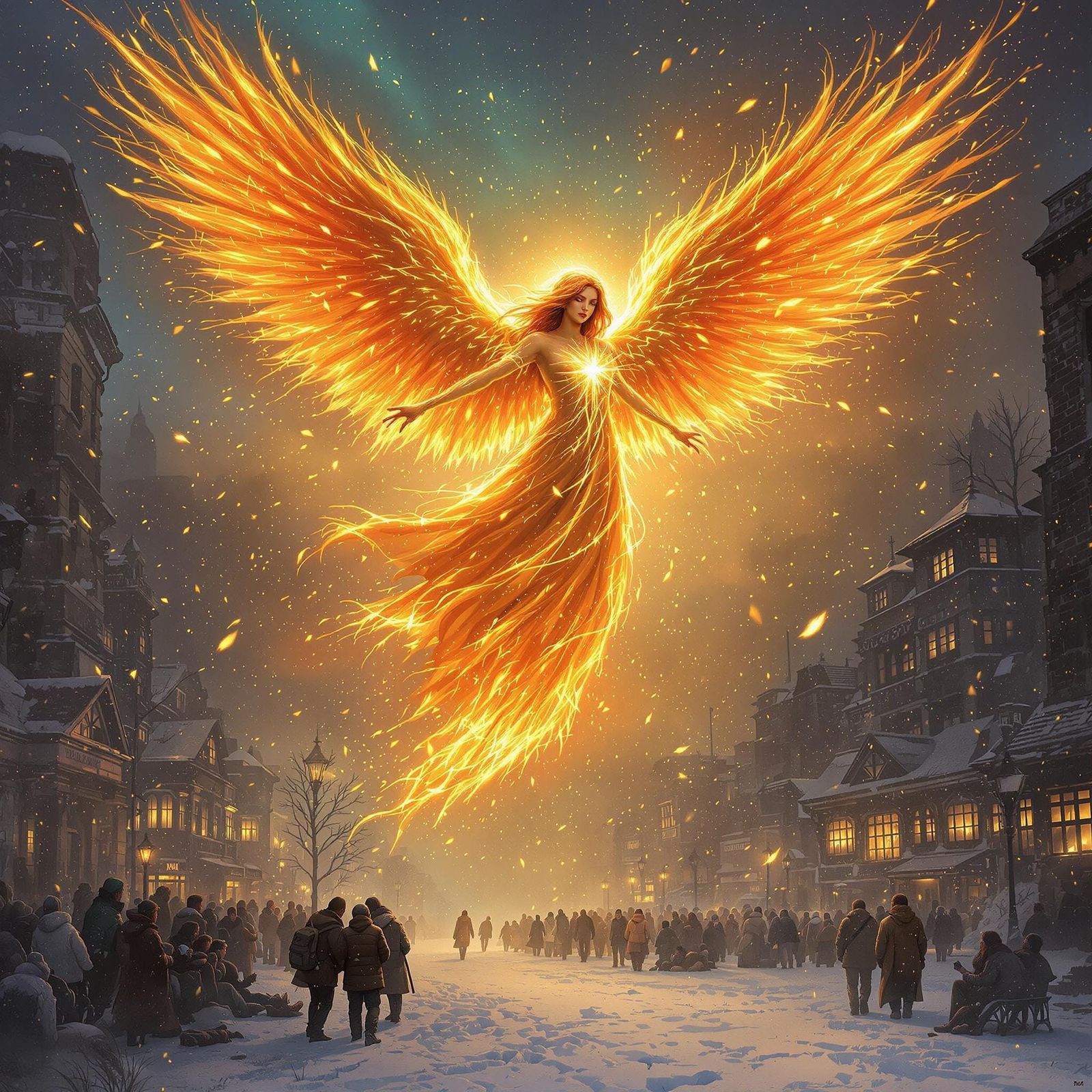 Fiery Angel Warms the City: Digital Art
