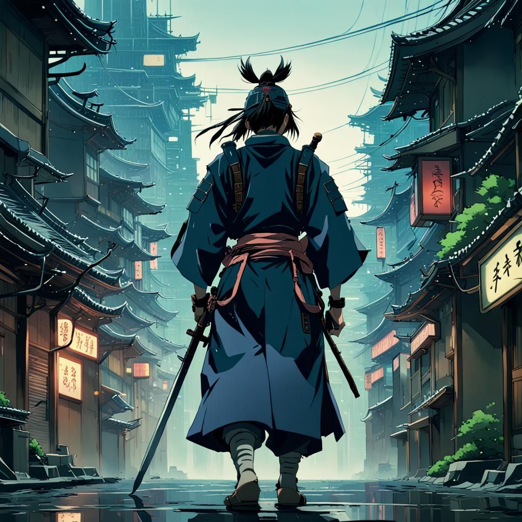 Cyberpunk Samurai in Anime Style Key Visual