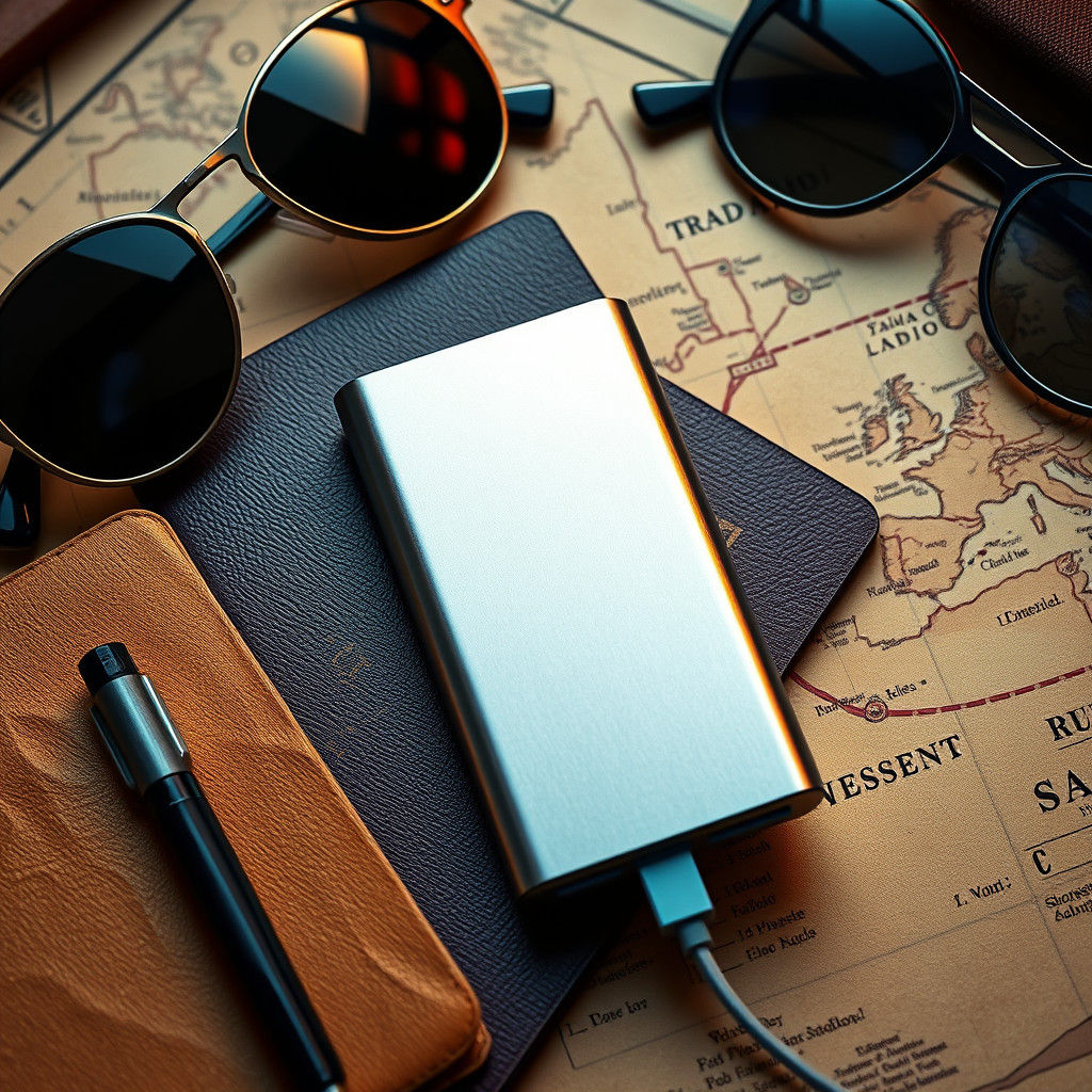 Compact Power Bank with Travel Essentials, Digital Art