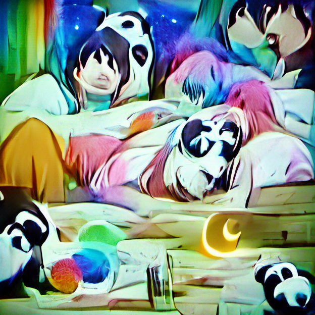 Panda's Lunar Nap: Dreamy AI Illustration