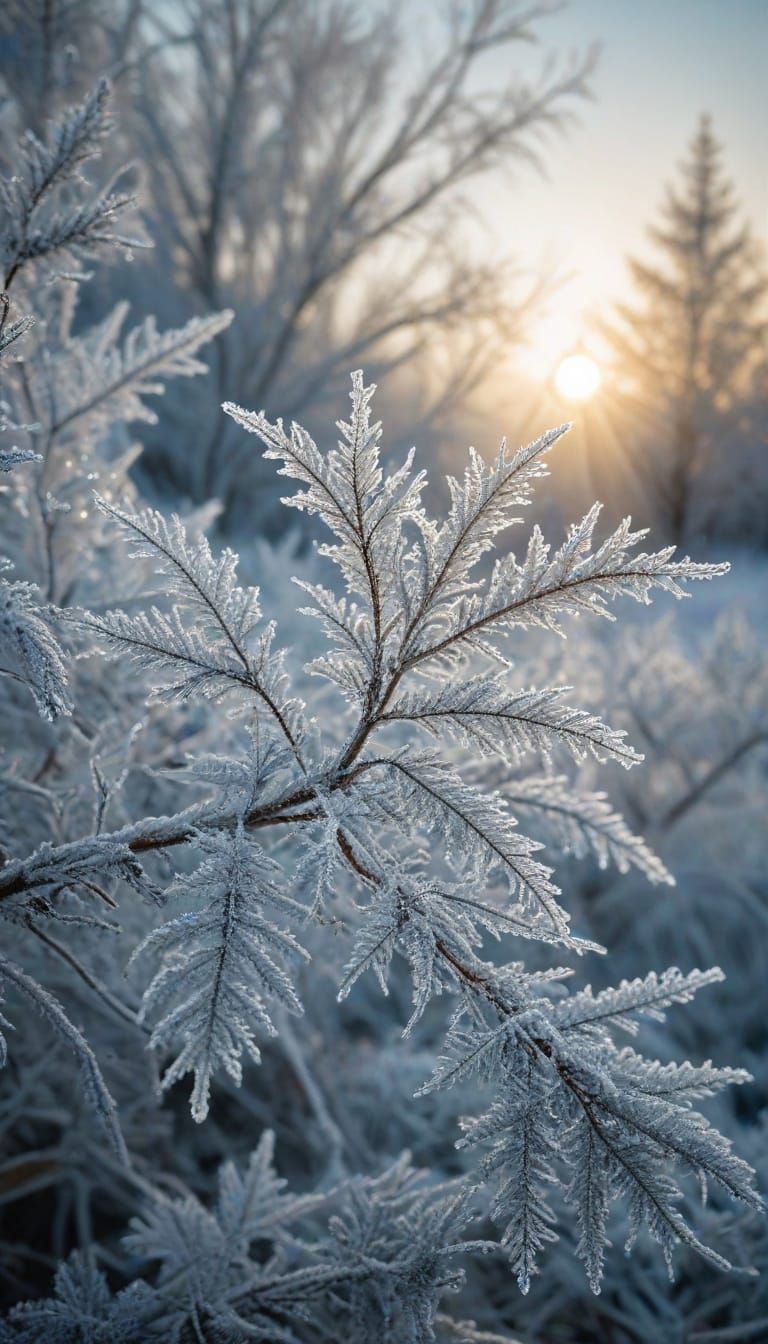 Winter Wonderland with Delicate Hoarfrost Crystals