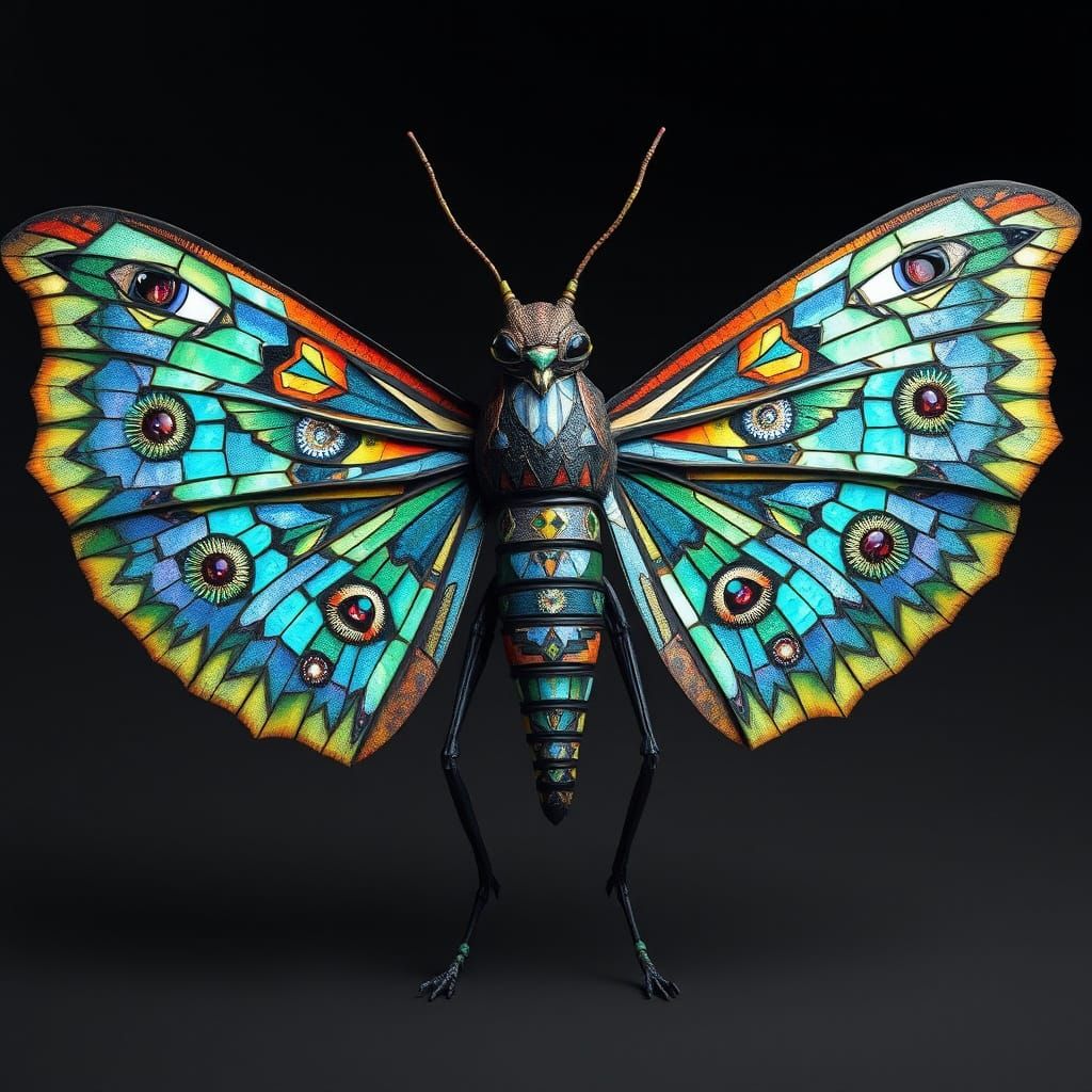 Mosaic Moth King in Vibrant Iridescent Patterns