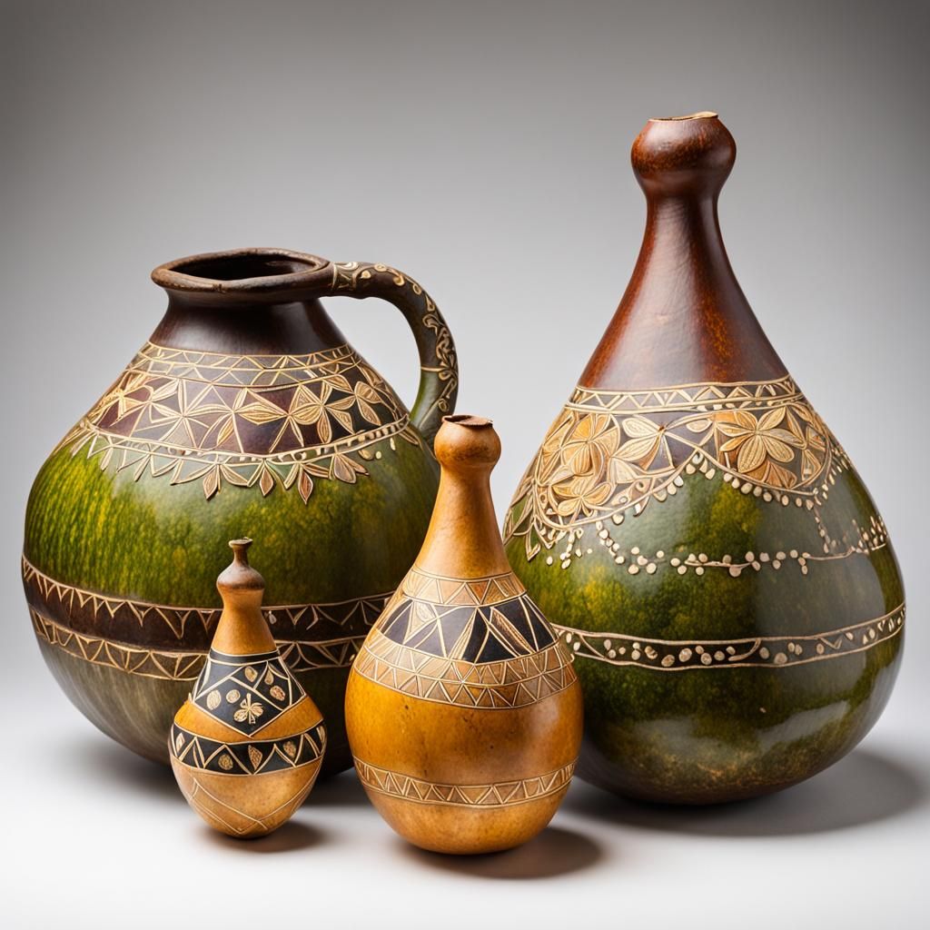 Ornate Decorative Gourds Used as Vessels