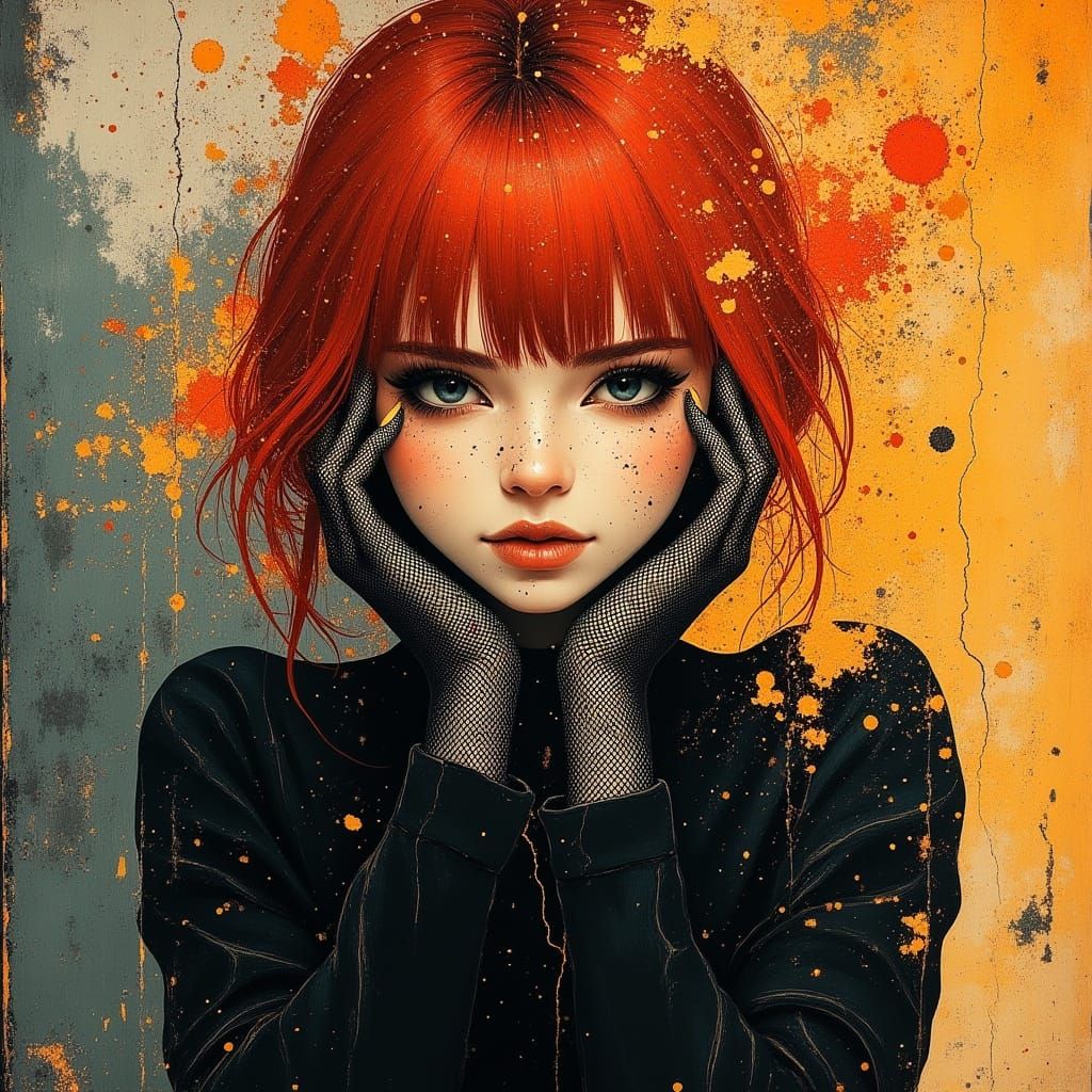 Red-Headed Goth Girl in Vibrant, Hyperrealistic Style