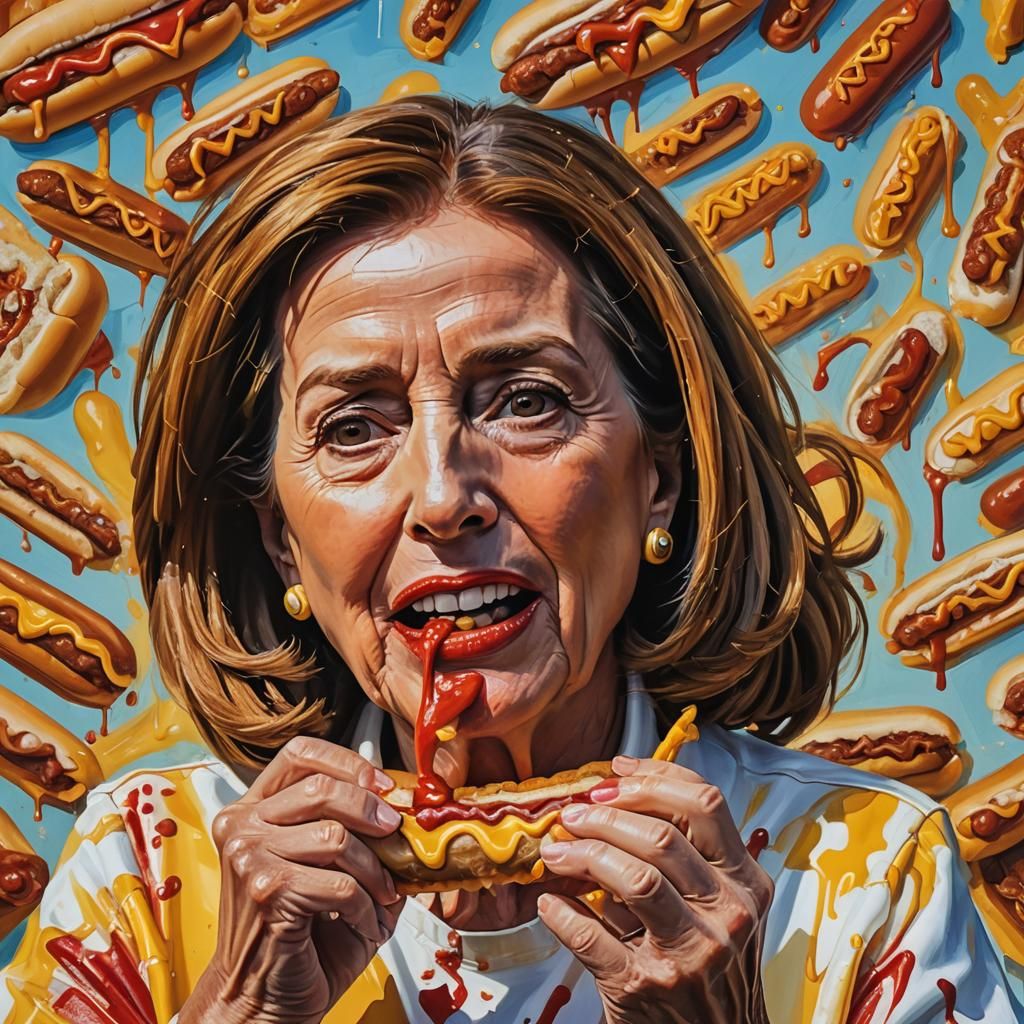 Surreal Close-up of a Woman Eating a Hotdog