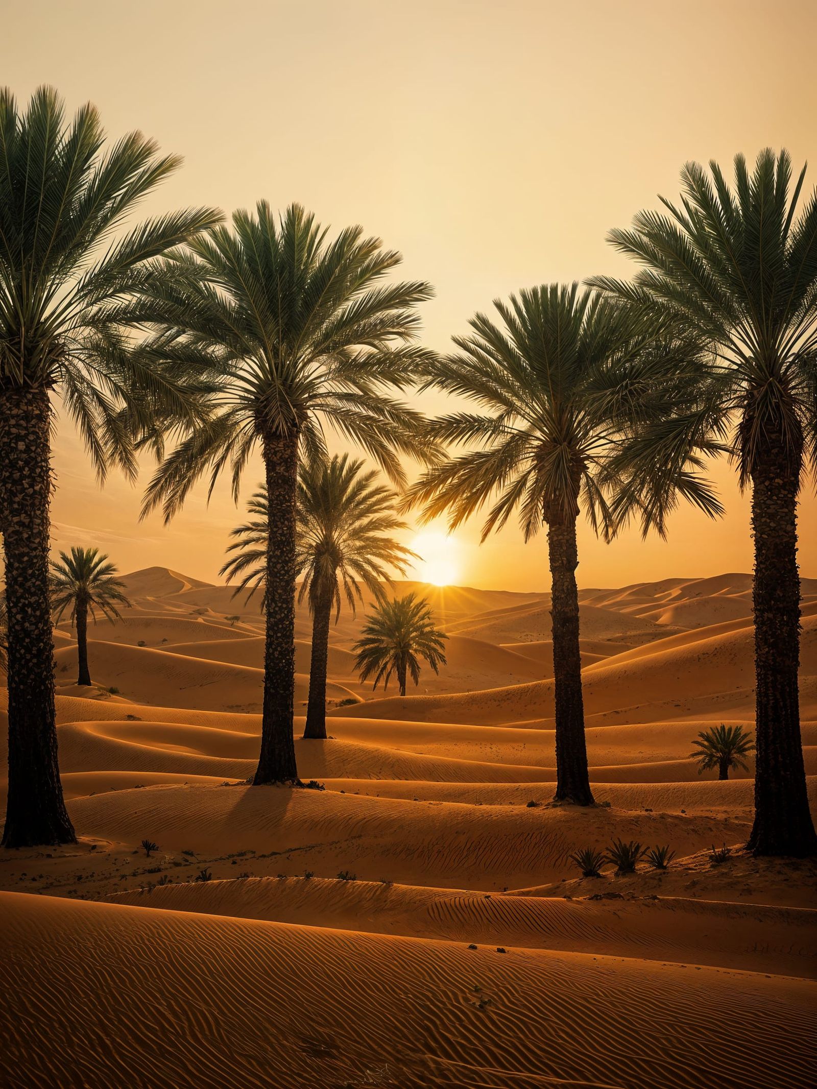 Serenic Sahara Oasis Radiates Golden Light