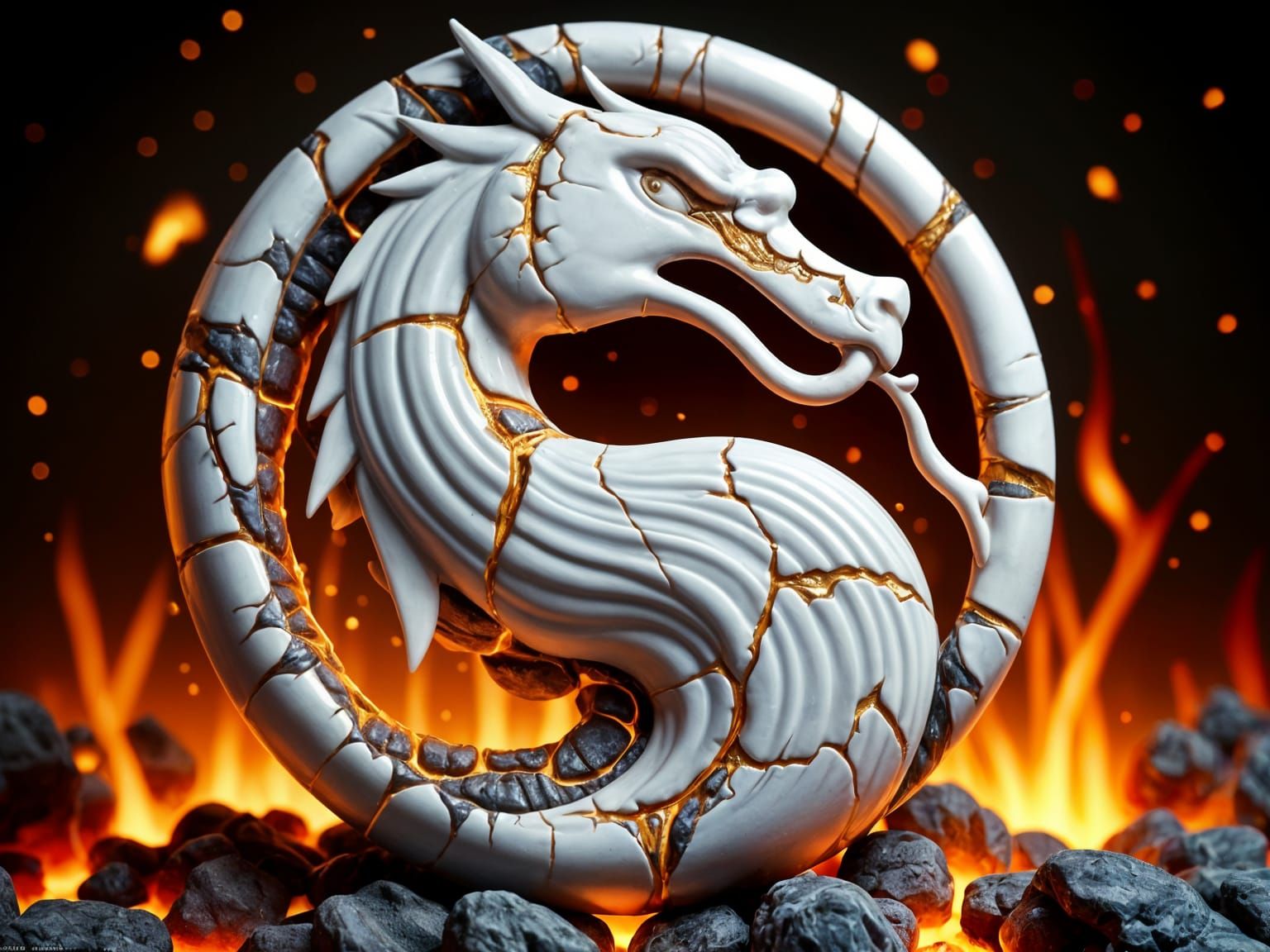 Mortal Kombat Dragon Emblem in Porcelain and Kintsugi
