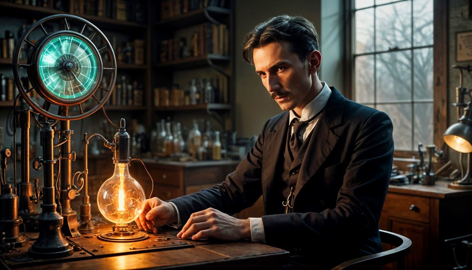 Visionary Inventor in Antique Electric Lab