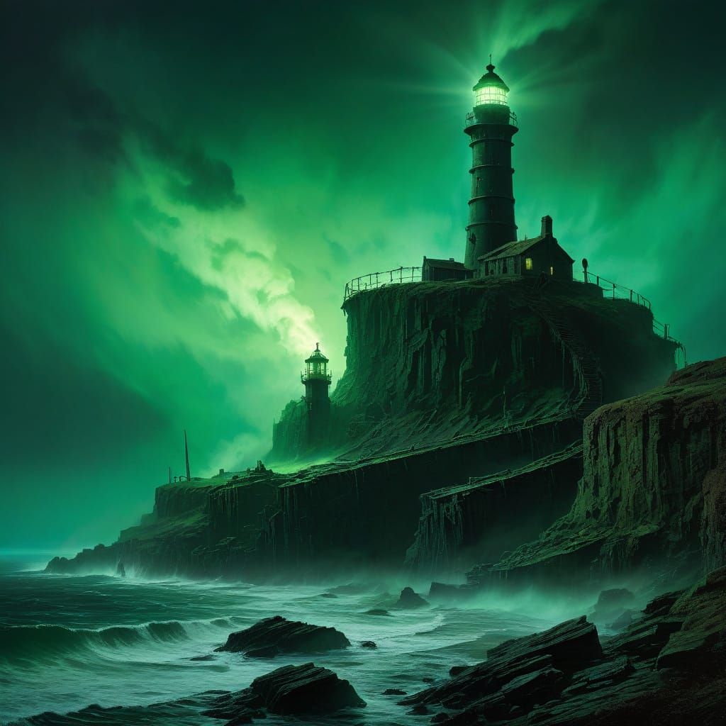 Haunted Lighthouse in Dark Fantasy Landscape