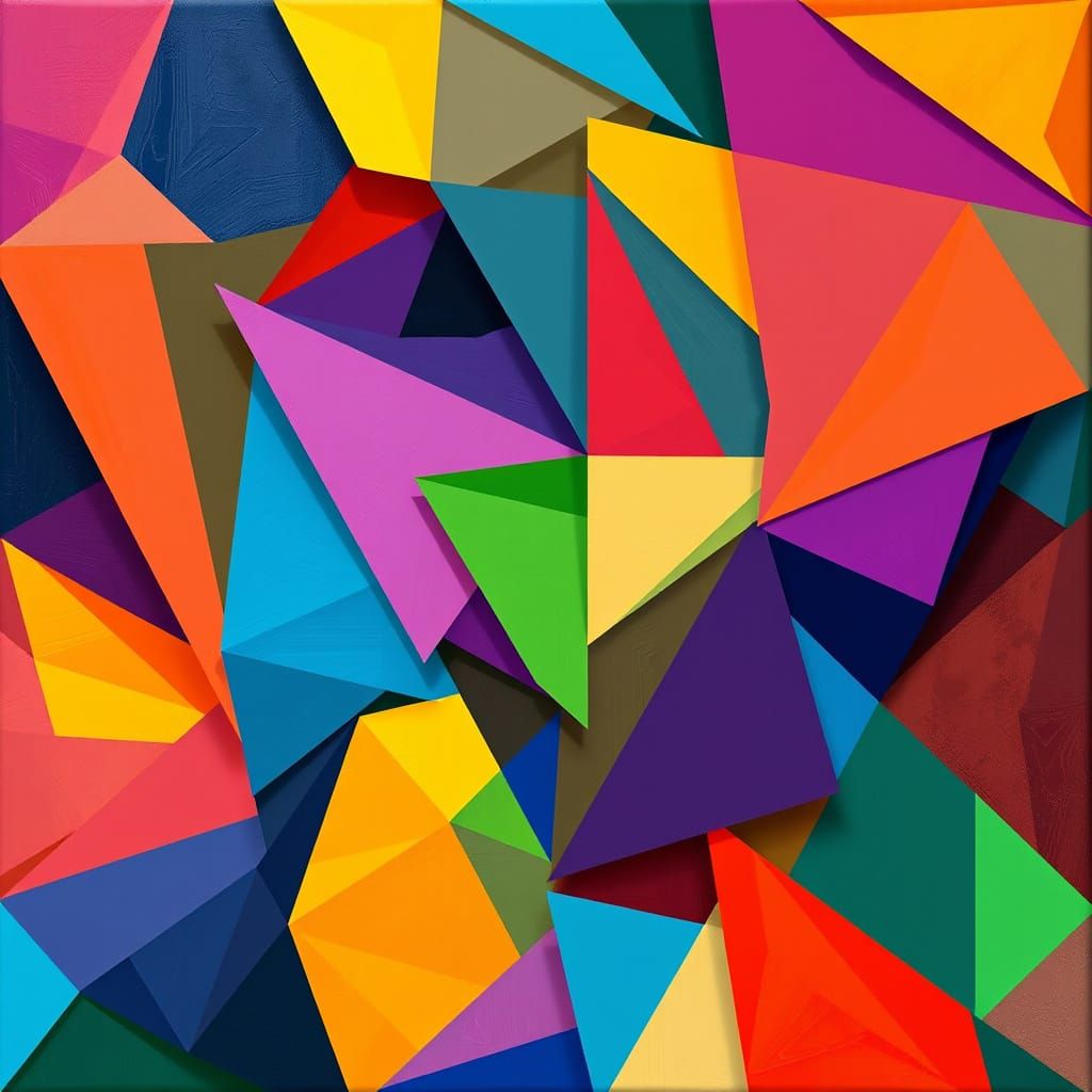 Geometric Cubist Painting with Art Deco Flair