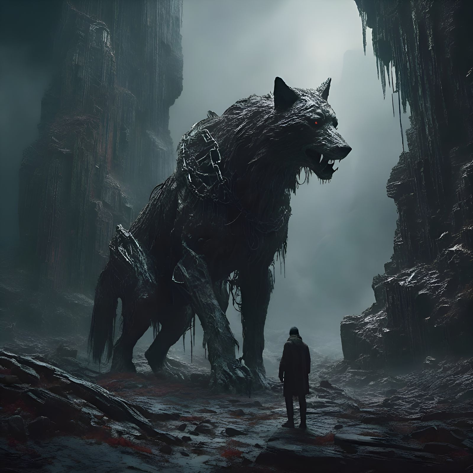 Chained Colossal Wolf Seeks Freedom