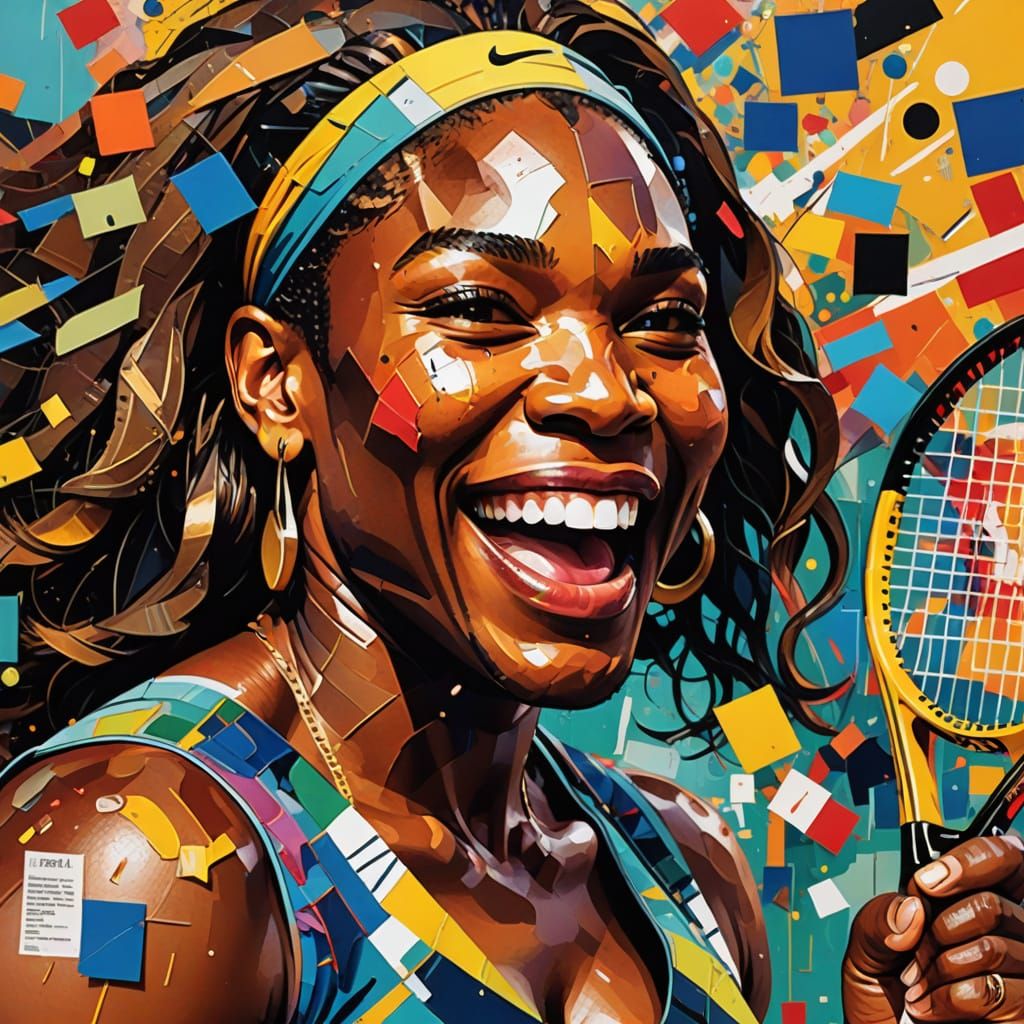 Serena Williams in Vibrant Mixed Media Collage