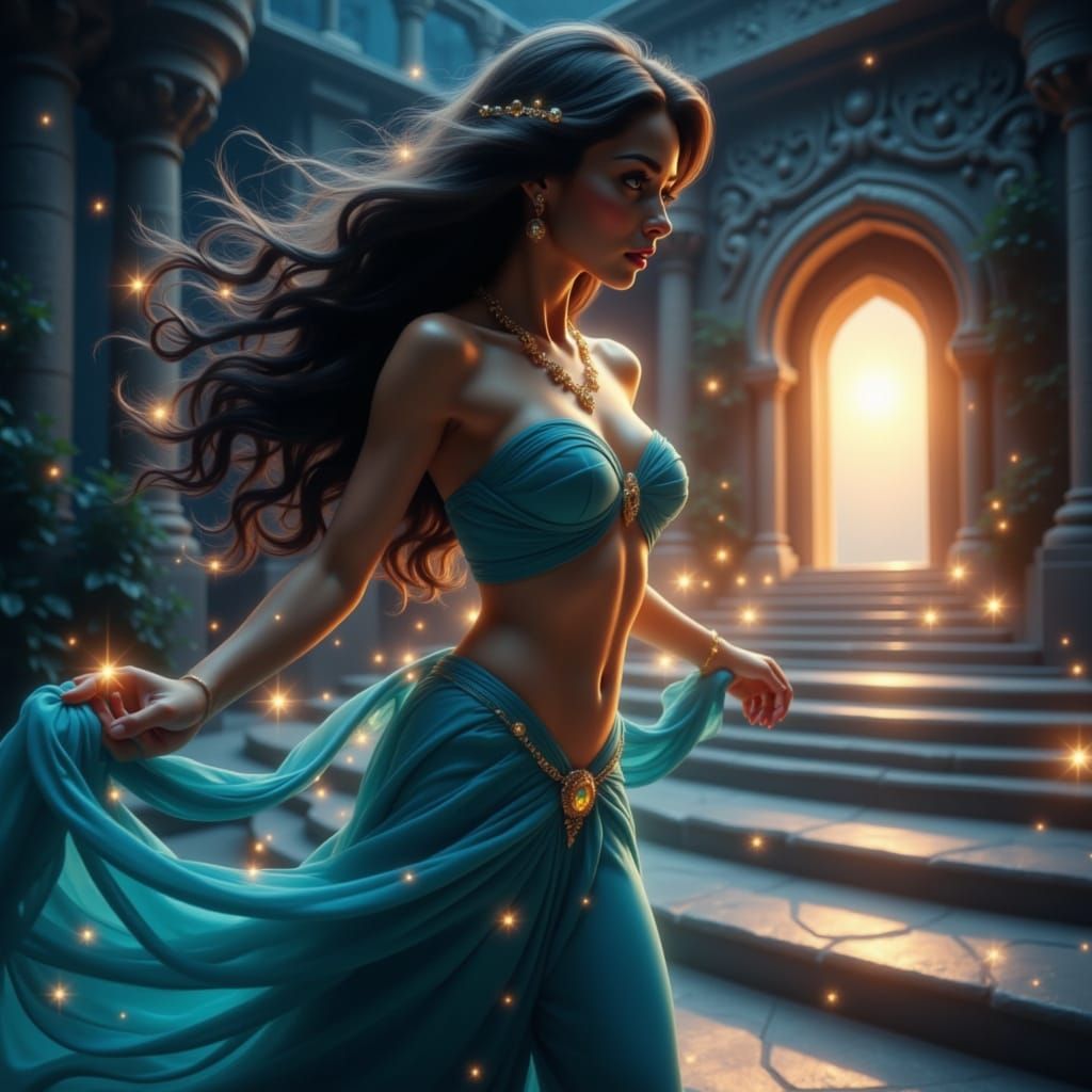 Princess Jasmine in Action, 8K Cinematic Photo
