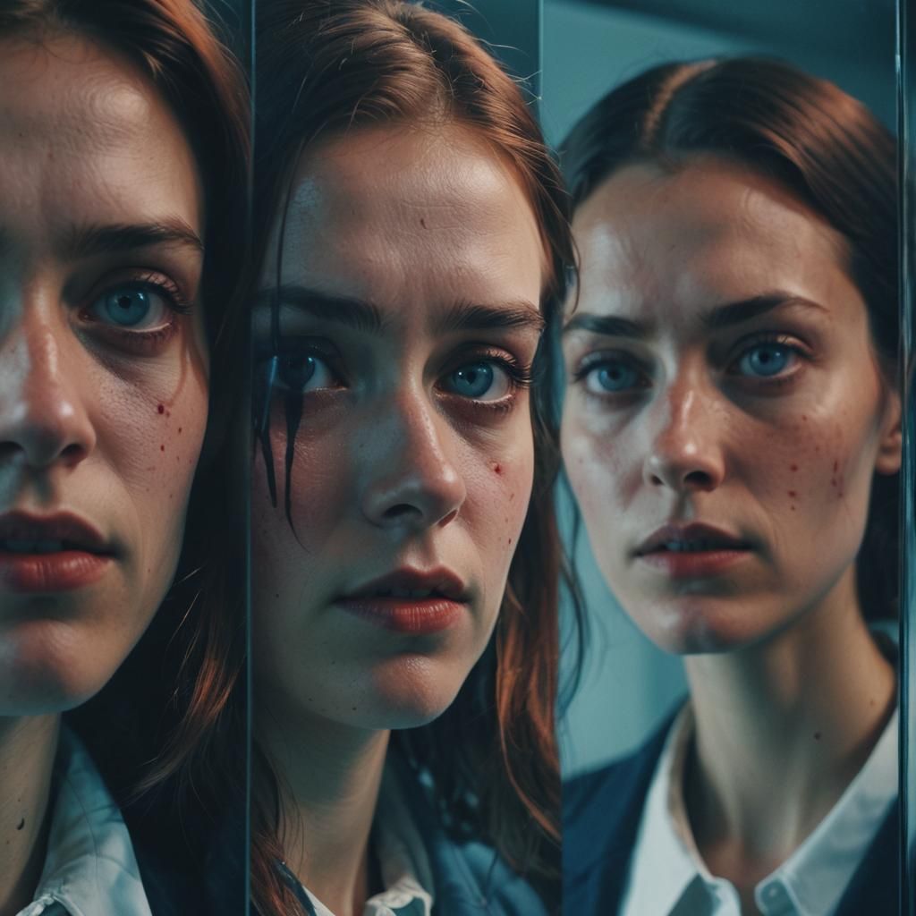 Girl and Evil Reflection in Cinematic Style