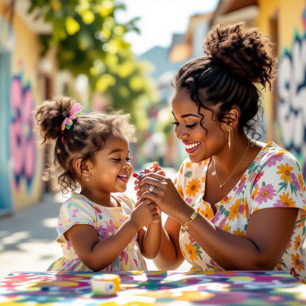 Black Girl's Hair Retwisted by Mother, Full of Laughter